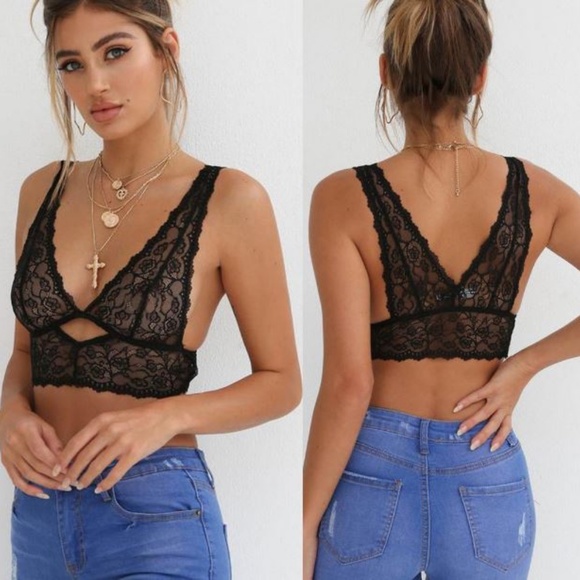 🌺 Delicate Deep V Neck Floral Lace Sheer Bralette - Picture 4 of 8